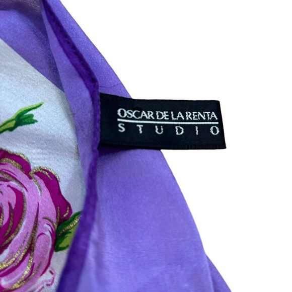 Vintage Oscar de la Renta Studio Purple and White Floral Silk Scarf Square - Picture 3 of 10